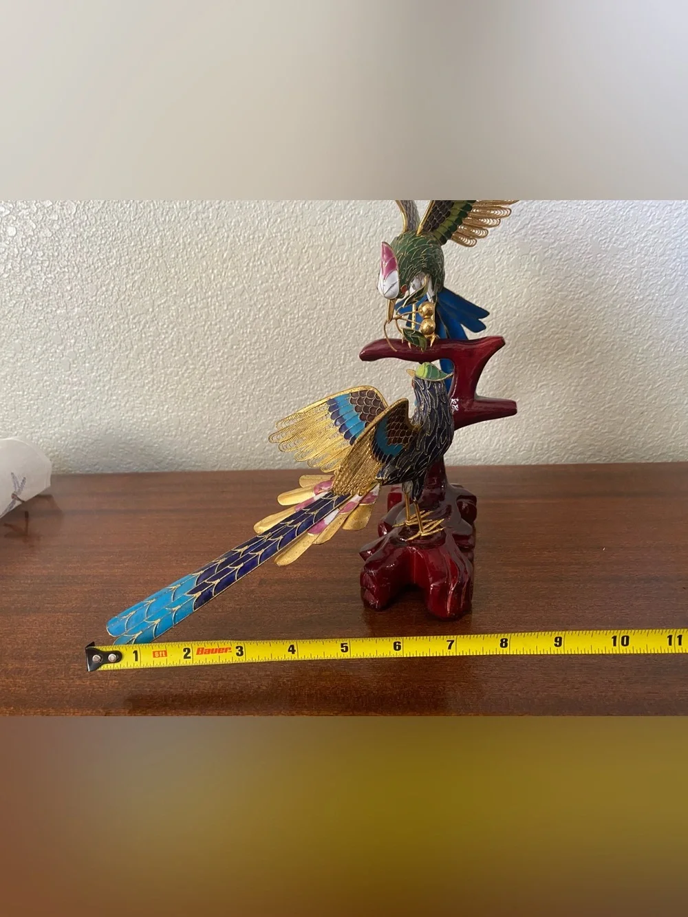 Vtg Cloissonne Multicolor W/ Gold Accent Filigree Birds Sculpture. Handcrafted